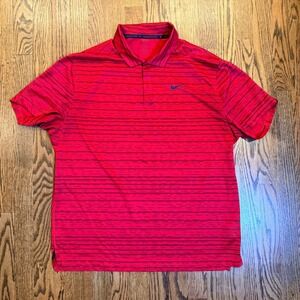Nike Tiger Woods Collection Dri-FIT Golf Polo Shirt Mens Large Red Striped